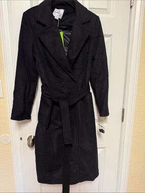NEW Sam Edelman Black Belted Trench Coat Size 10
